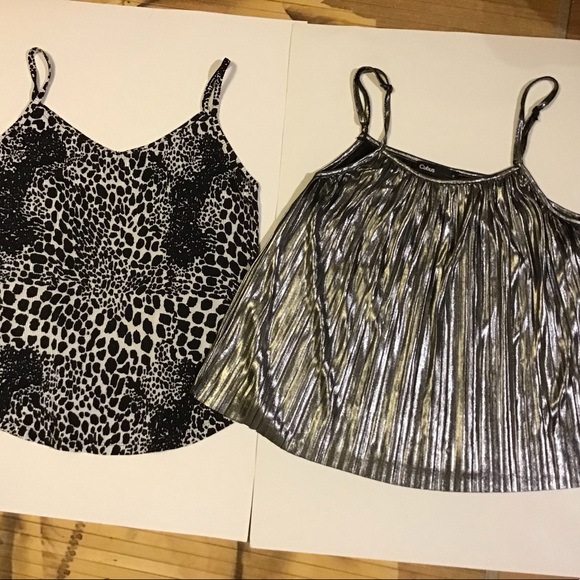 2for 24 cami style tank tops vintage and new leopard and silver pleated size S - Picture 8 of 9